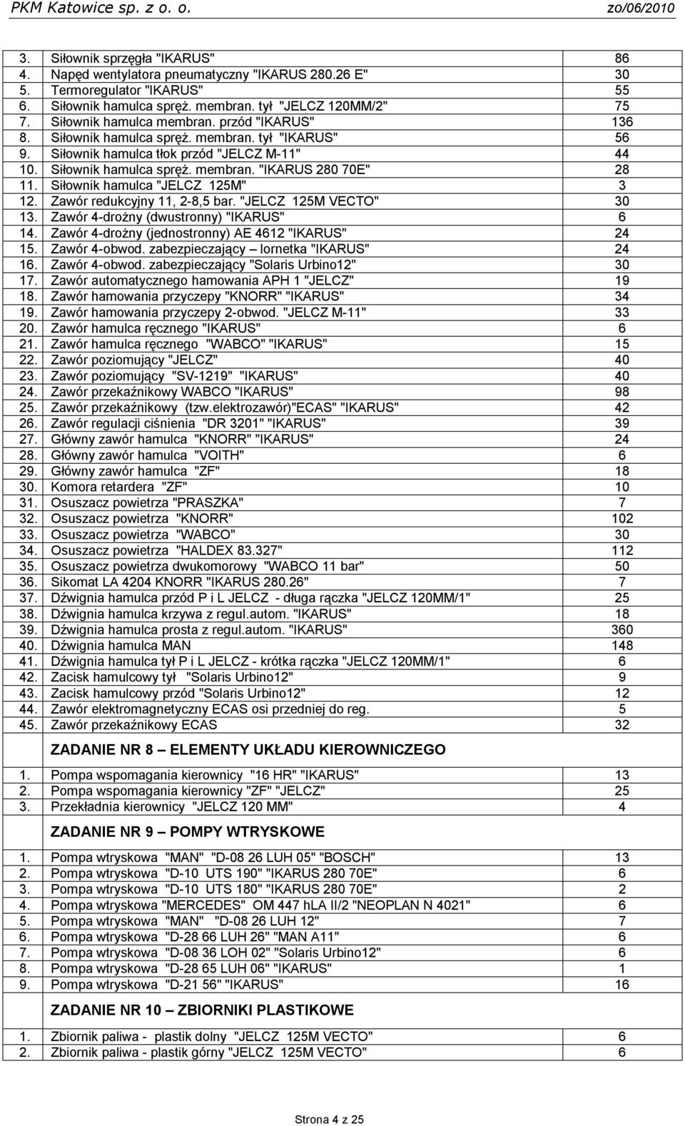 Siłownik hamulca "JELCZ 125M" 3 12. Zawór redukcyjny 11, 2-8,5 bar. "JELCZ 125M VECTO" 30 13. Zawór 4-drożny (dwustronny) "IKARUS" 6 14. Zawór 4-drożny (jednostronny) AE 4612 "IKARUS" 24 15.