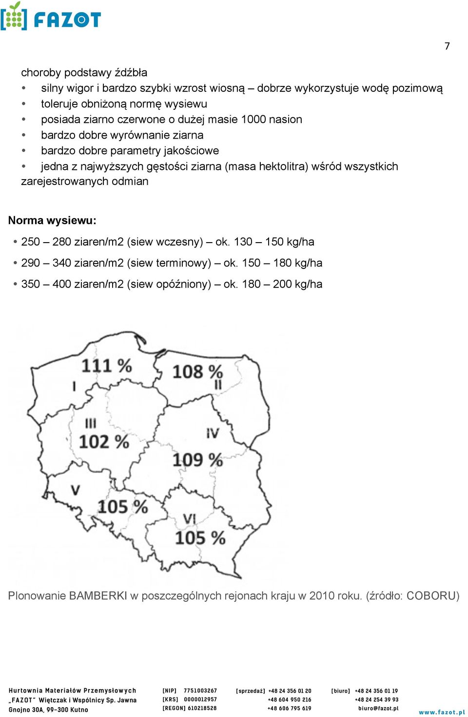 hektolitra) wśród wszystkich zarejestrowanych odmian 7 Norma wysiewu: 250 280 ziaren/m2 (siew wczesny) ok.