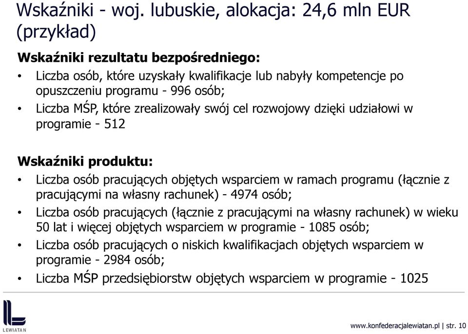 MŚP, które zrealizowały swój cel rozwojowy dzięki udziałowi w programie - 512 Wskaźniki produktu: Liczba osób pracujących objętych wsparciem w ramach programu (łącznie z pracującymi na