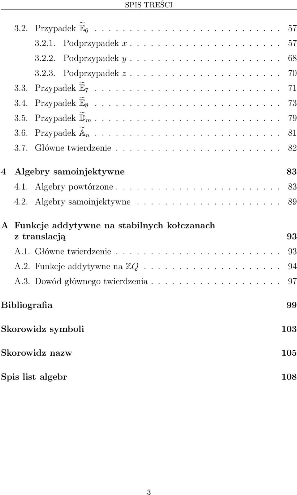 ....................... 82 4 Algebry samoinjektywne 83 4.. Algebry powtórzone........................ 83 4.2. Algebry samoinjektywne..................... 89 A Funkcje addytywne na stabilnych kołczanach z translacją 93 A.