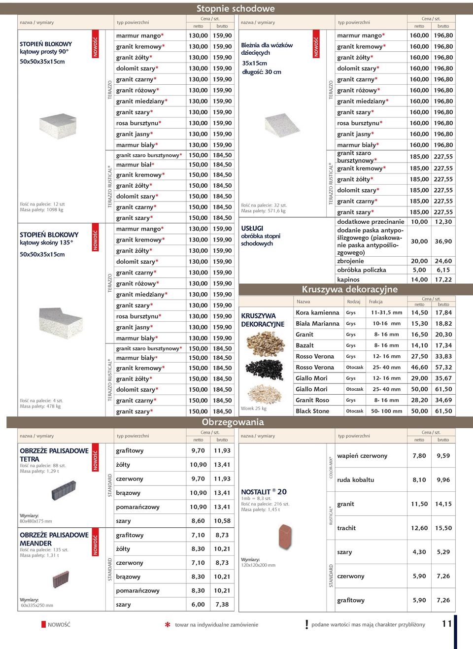 Masa palety: 1,31 t 60x335x250 mm TERAZZO TERAZZO TERAZZO TERAZZO Kostka Stopnie brukowa schodowe gr.