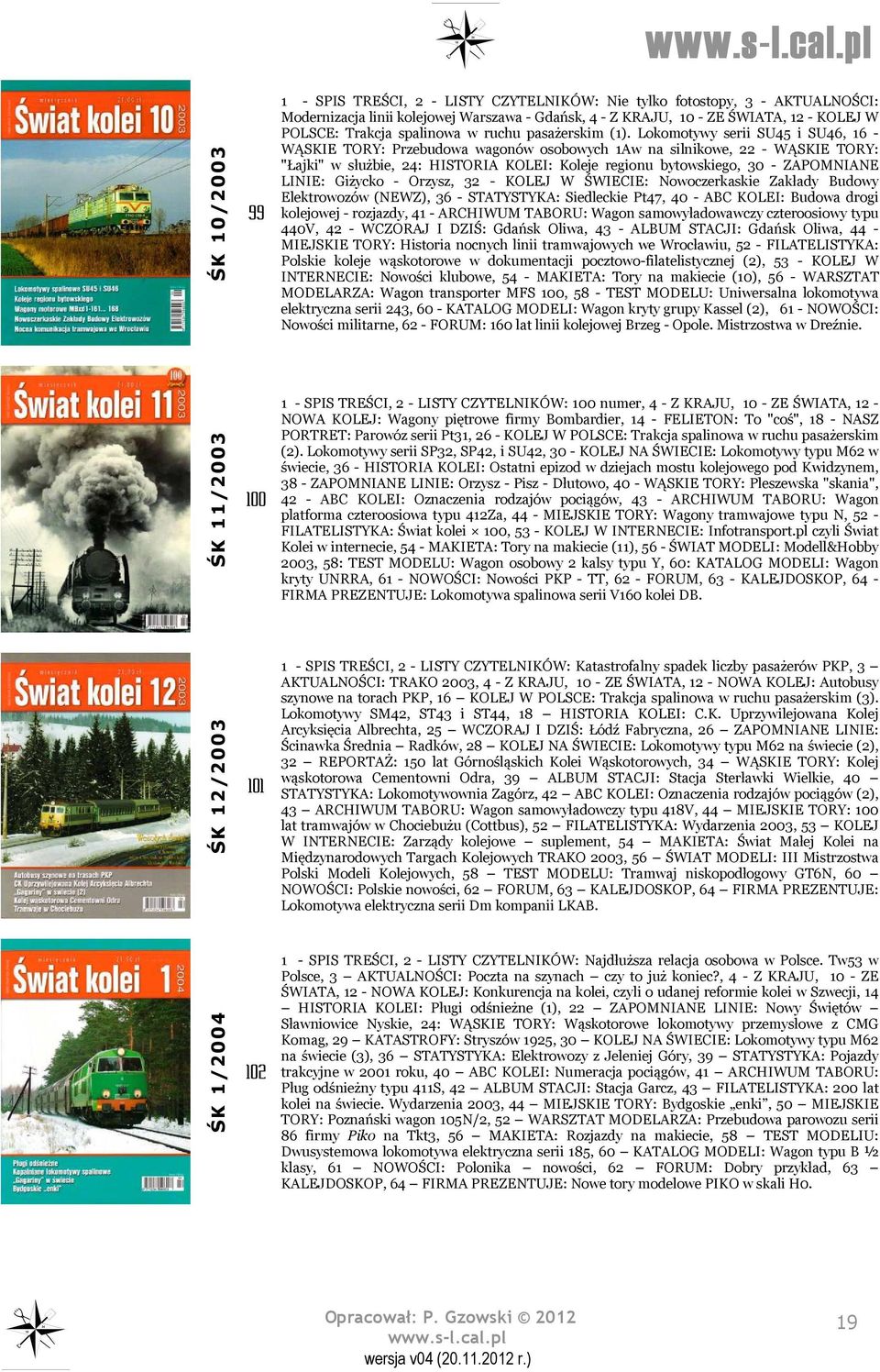 Lokomotywy serii SU45 i SU46, 16 - WĄSKIE TORY: Przebudowa wagonów osobowych 1Aw na silnikowe, 22 - WĄSKIE TORY: "Łajki" w służbie, 24: HISTORIA KOLEI: Koleje regionu bytowskiego, 30 - ZAPOMNIANE