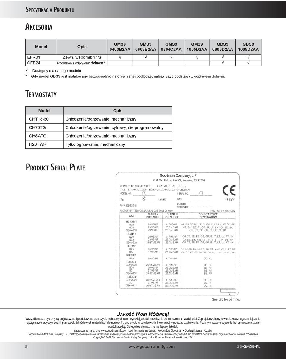 TERMOSTATY Model CHT18-60 CH70TG CHSATG H20TWR Opis Chłodzenie/ogrzewanie mechaniczny Chłodzenie/ogrzewanie cyfrowy nie programowalny Chłodzenie/ogrzewanie mechaniczny Tylko ogrzewanie mechaniczny