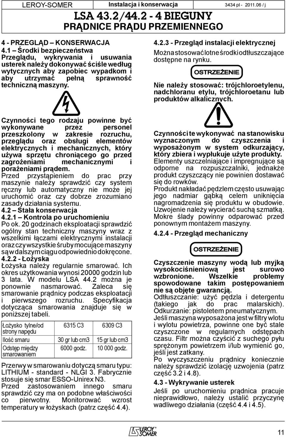 3 - Przegląd instalacji elektrycznej Można stosować lotne środki odtłuszczające dostępne na rynku.