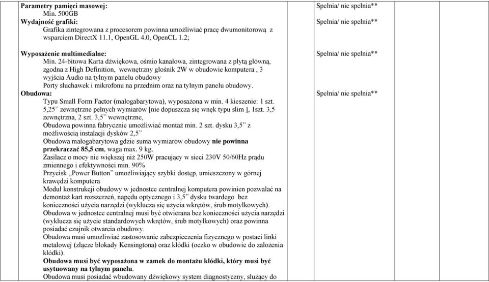 24-bitowa Karta dźwiękowa, ośmio kanałowa, zintegrowana z płytą główną, zgodna z High Definition, wewnętrzny głośnik 2W w obudowie komputera, 3 wyjścia Audio na tylnym panelu obudowy Porty słuchawek