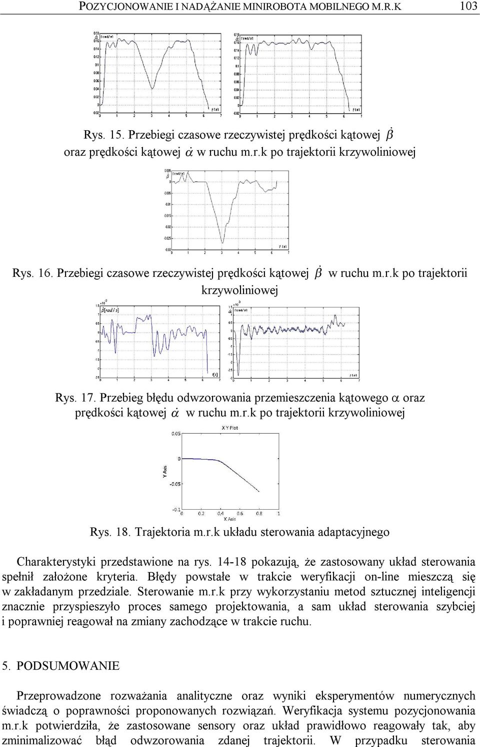 Trajekoria m.r.k układu serowania adapacyjnego Charakerysyki przedsawione na rys. 14-18 pokazują, że zasosowany układ serowania spełnił założone kryeria.