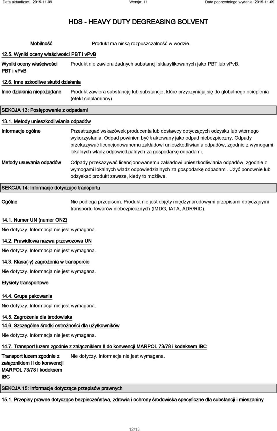 Inne szkodliwe skutki działania Inne działania niepożądane Produkt zawiera substancję lub substancje, które przyczyniają się do globalnego ocieplenia (efekt cieplarniany).