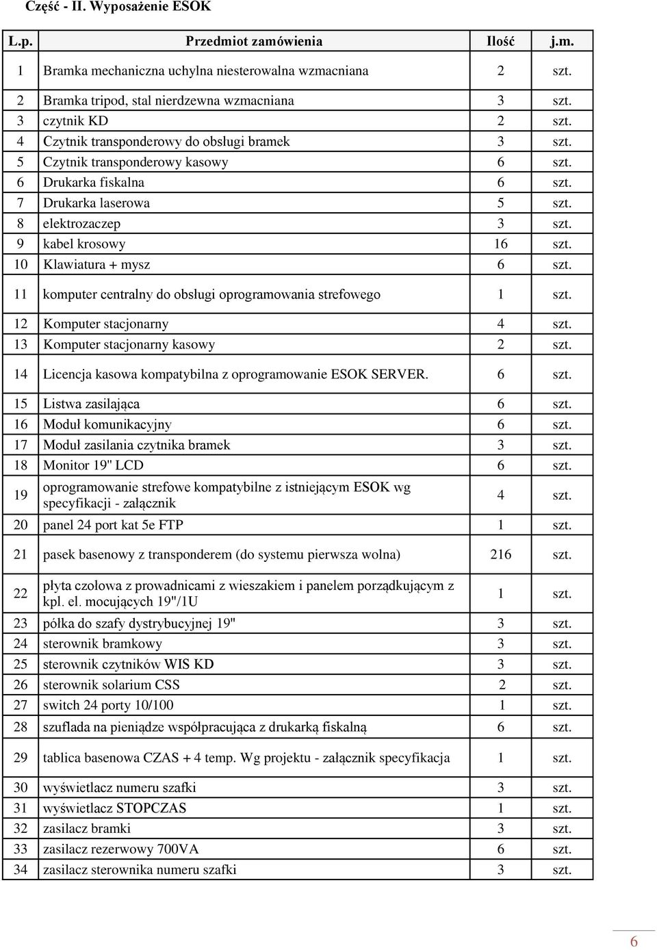 10 Klawiatura + mysz 6 szt. 11 komputer centralny do obsługi oprogramowania strefowego 12 Komputer stacjonarny 4 szt. 13 Komputer stacjonarny kasowy 2 szt.