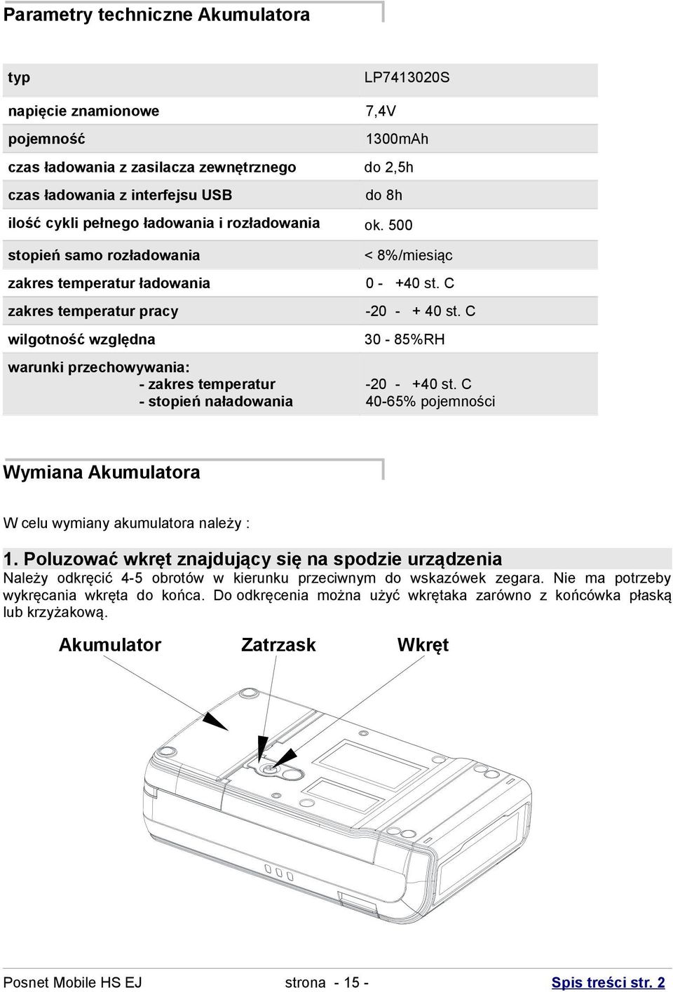 500 stopień samo rozładowania zakres temperatur ładowania zakres temperatur pracy wilgotność względna warunki przechowywania: - zakres temperatur - stopień naładowania < 8%/miesiąc 0 - +40 st.