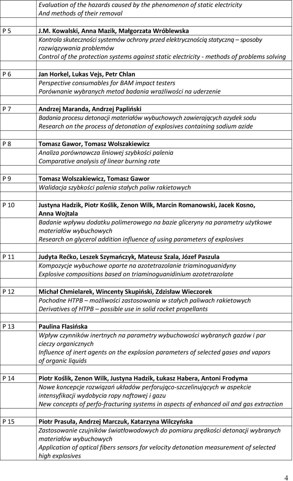 electricity - methods of problems solving Jan Horkel, Lukas Vejs, Petr Chlan Perspective consumables for BAM impact testers Porównanie wybranych metod badania wrażliwości na uderzenie Andrzej