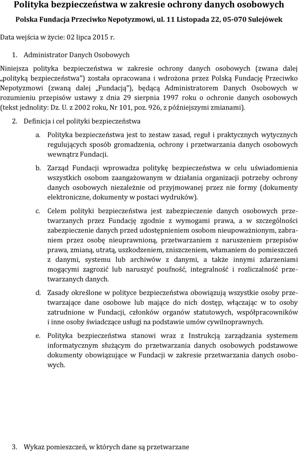 Polityka bezpieczeństwa w zakresie ochrony danych osobowych - PDF Free  Download