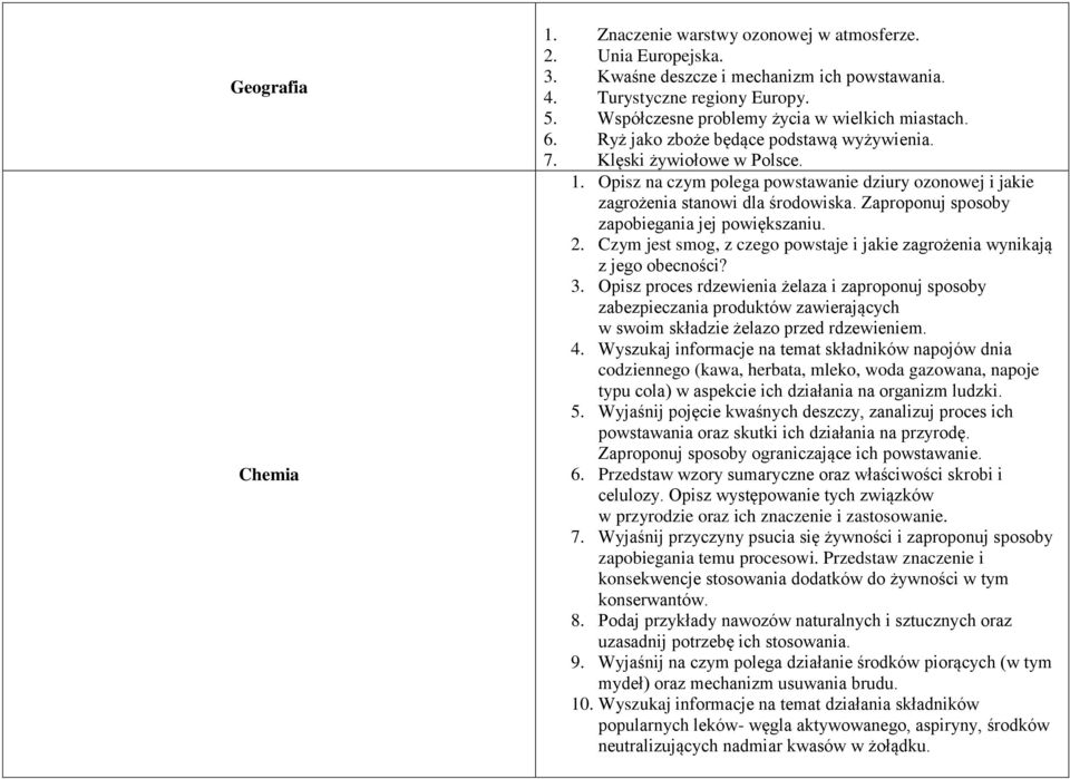 Opisz na czym polega powstawanie dziury ozonowej i jakie zagrożenia stanowi dla środowiska. Zaproponuj sposoby zapobiegania jej powiększaniu. 2.