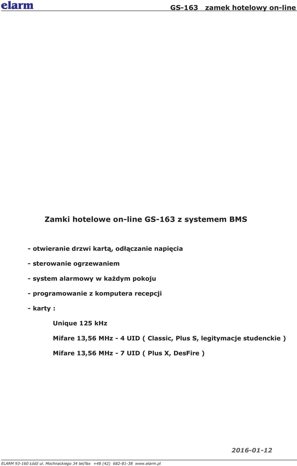 programowanie z komputera recepcji - karty : Unique 125 khz Mifare 13,56 MHz - 4 UID (