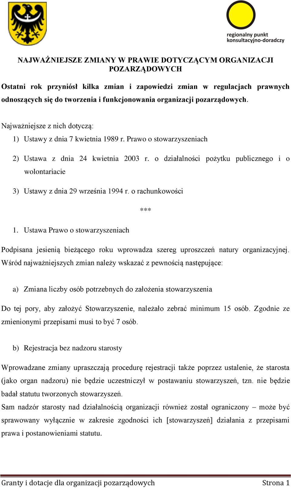 o działalności pożytku publicznego i o wolontariacie 3) Ustawy z dnia 29 września 1994 r. o rachunkowości *** 1.