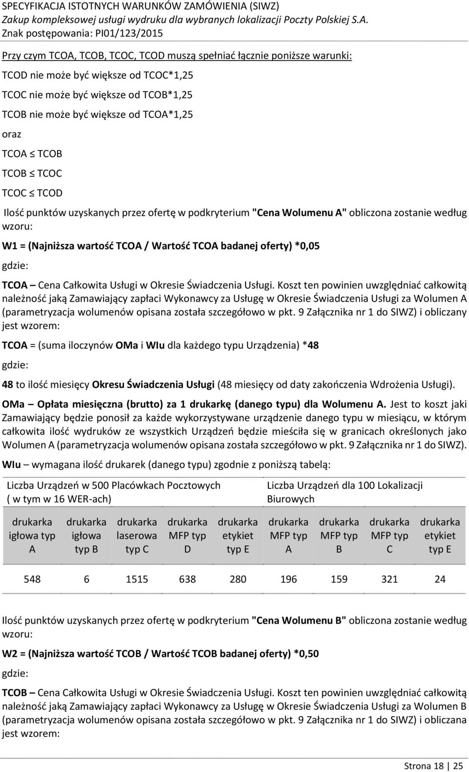 TCOA Cena Całkowita Usługi w Okresie Świadczenia Usługi.
