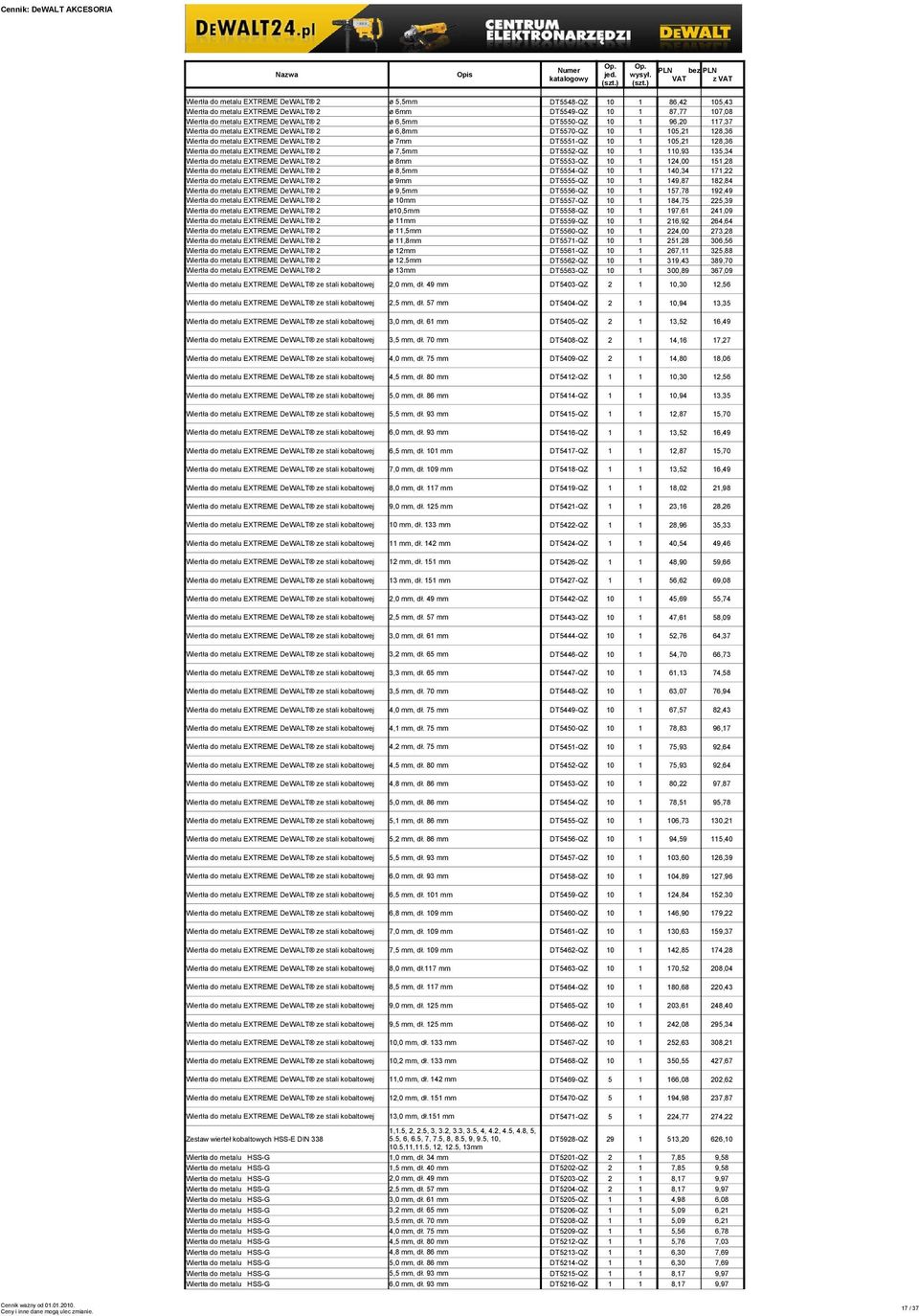 ø10,5mm DT5558-QZ 10 1 197,61 241,09 ø 11mm DT5559-QZ 10 1 216,92 264,64 ø 11,5mm DT5560-QZ 10 1 224,00 273,28 ø 11,8mm DT5571-QZ 10 1 251,28 306,56 ø 12mm DT5561-QZ 10 1 267,11 325,88 ø 12,5mm