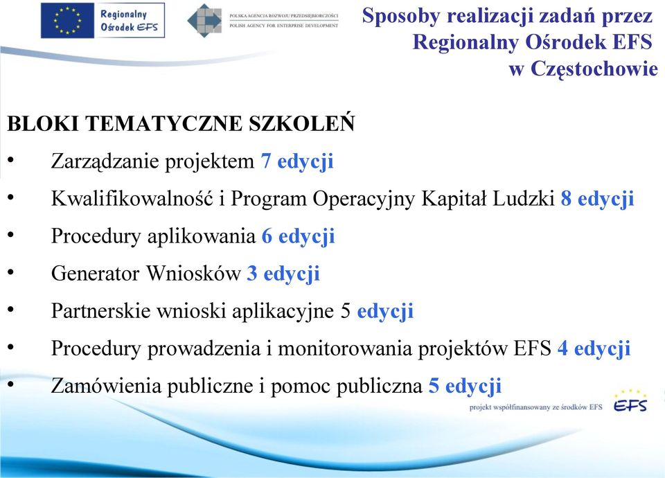 wnioski aplikacyjne 5 edycji Procedury prowadzenia i monitorowania projektów EFS 4 edycji