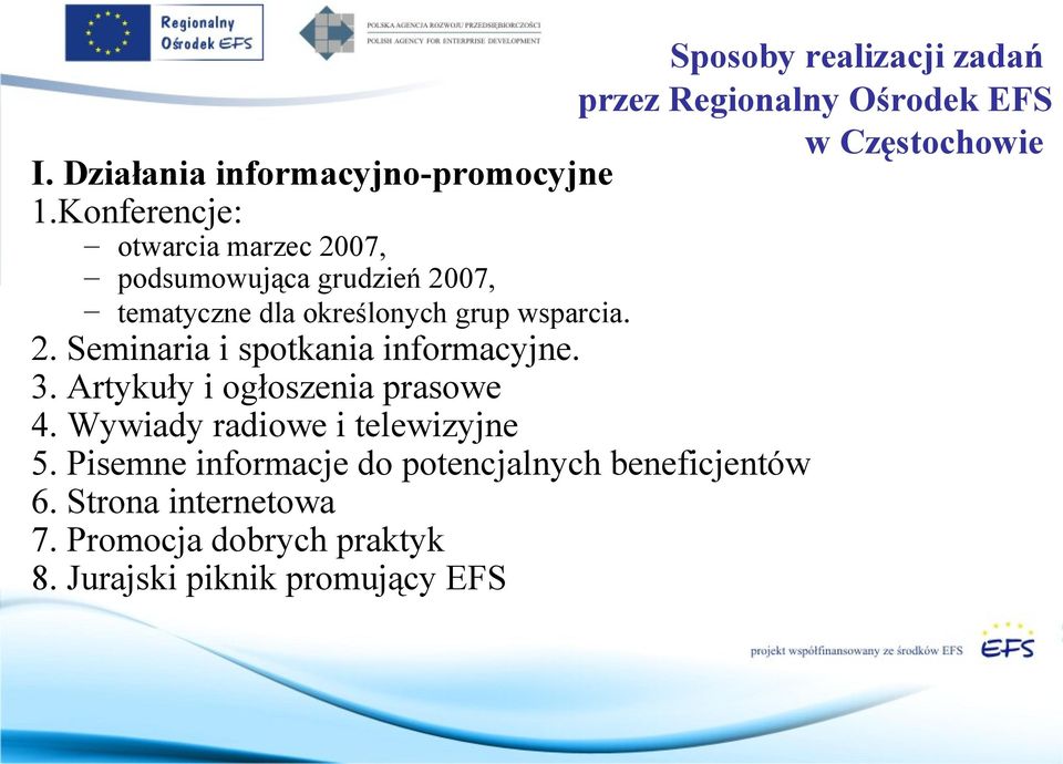 3. Artykuły i ogłoszenia prasowe 4. Wywiady radiowe i telewizyjne 5.