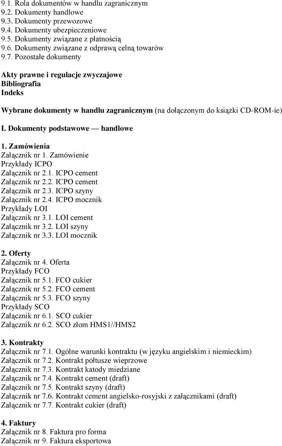 Pozostałe dokumenty Akty prawne i regulacje zwyczajowe Bibliografia Indeks Wybrane dokumenty w handlu zagranicznym (na dołączonym do książki CD-ROM-ie) I. Dokumenty podstawowe handlowe 1.