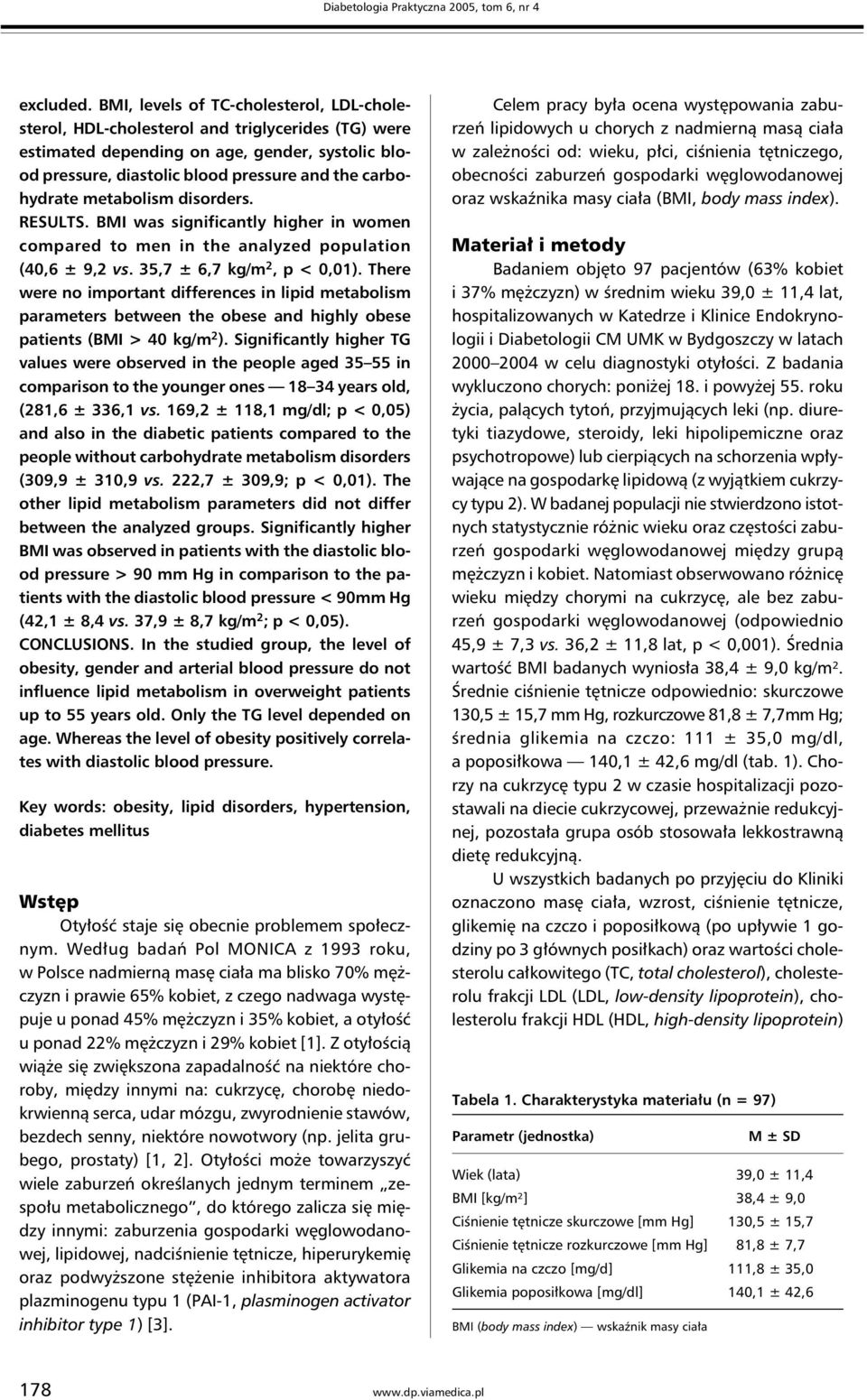 metabolism disorders. RESULTS. BMI was significantly higher in women compared to men in the analyzed population (40,6 ± 9,2 vs. 35,7 ± 6,7 kg/m 2, p < 0,01).