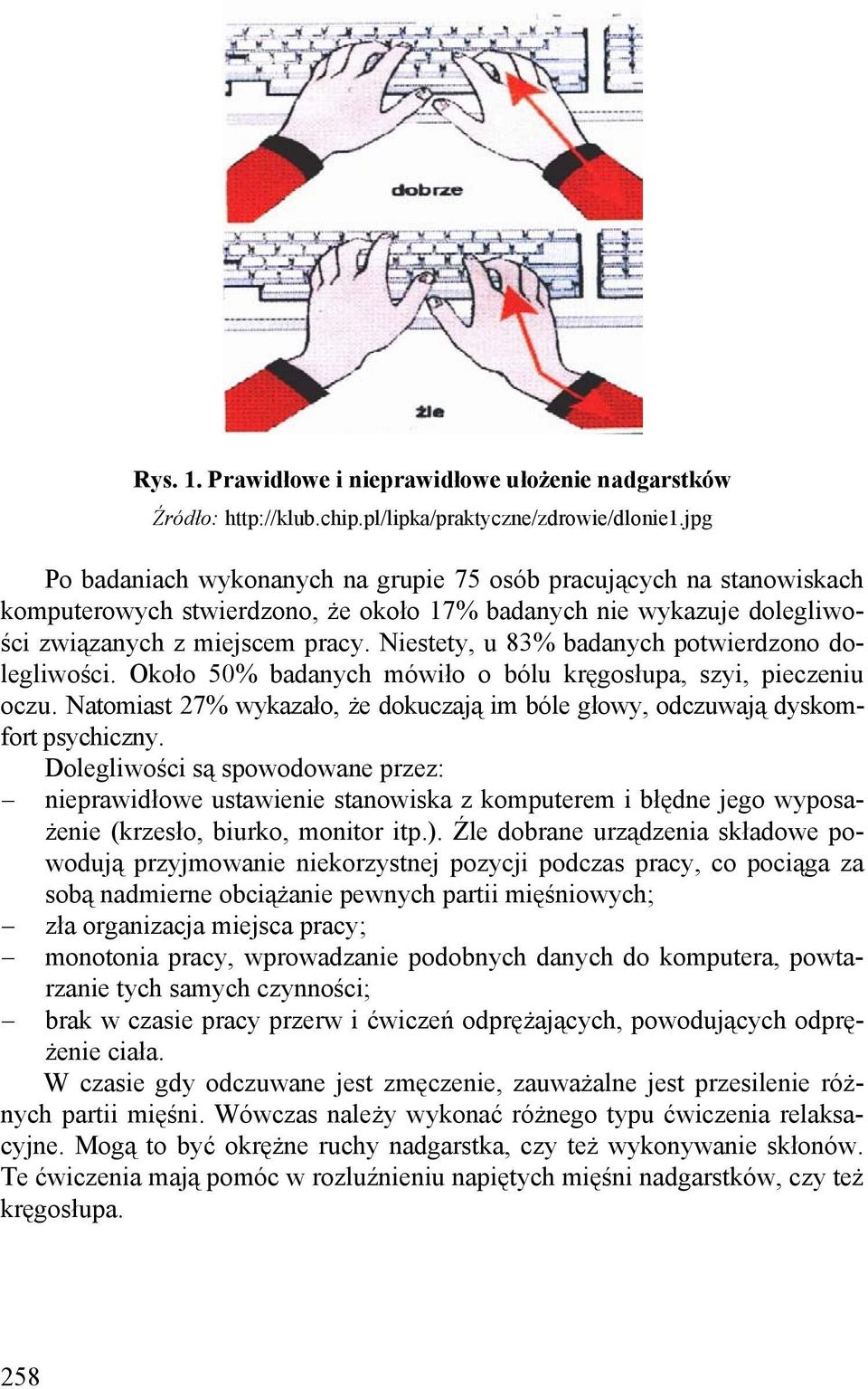 Niestety, u 83% badanych potwierdzono dolegliwości. Około 50% badanych mówiło o bólu kręgosłupa, szyi, pieczeniu oczu.