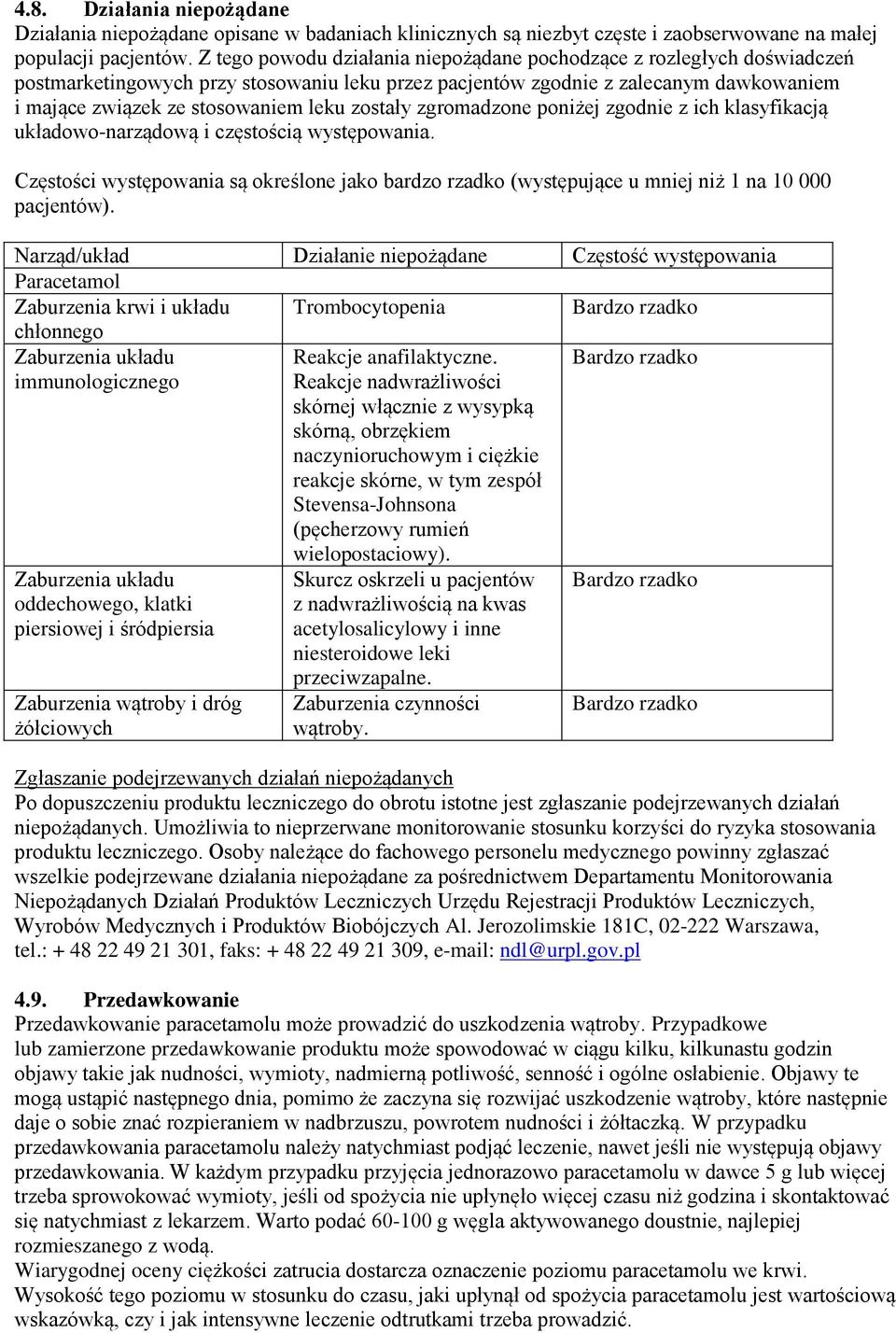 zostały zgromadzone poniżej zgodnie z ich klasyfikacją układowo-narządową i częstością występowania.