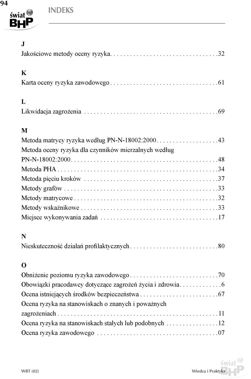 .............................................. 33 Metody matrycowe... 32 Metody wskaźnikowe... 33 Miejsce wykonywania zadań.................................... 17 N Nieskuteczność działań profilaktycznych.