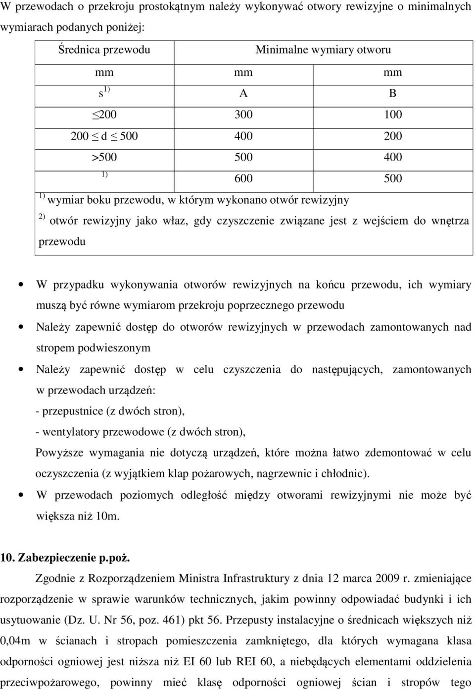 wykonywania otworów rewizyjnych na końcu przewodu, ich wymiary muszą być równe wymiarom przekroju poprzecznego przewodu Należy zapewnić dostęp do otworów rewizyjnych w przewodach zamontowanych nad