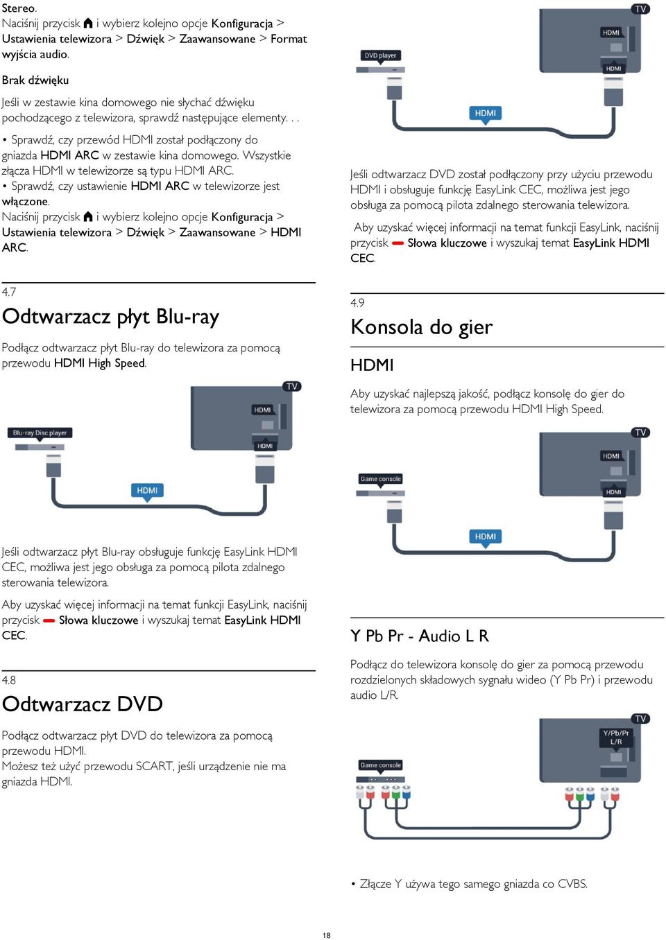 .. Sprawdź, czy przewód HDMI został podłączony do gniazda HDMI ARC w zestawie kina domowego. Wszystkie złącza HDMI w telewizorze są typu HDMI ARC.