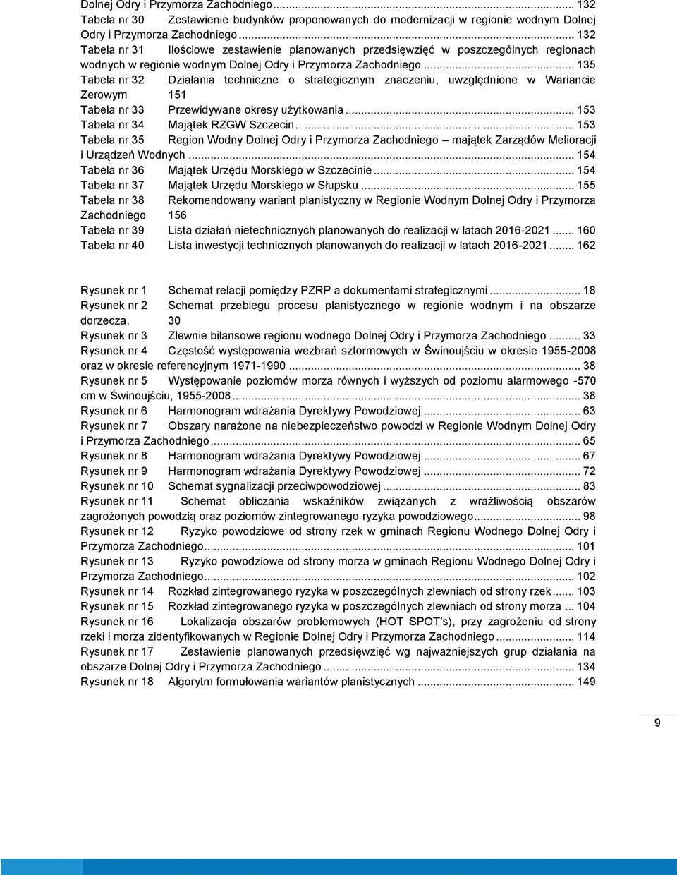 .. 135 Tabela nr 32 Działania techniczne o strategicznym znaczeniu, uwzględnione w Wariancie Zerowym 151 Tabela nr 33 Przewidywane okresy użytkowania... 153 Tabela nr 34 Majątek RZGW Szczecin.