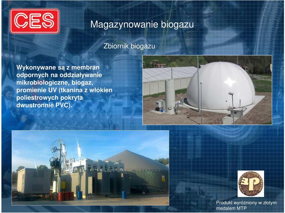 biogaz, promienie UV (tkanina z włókien poliestrowych