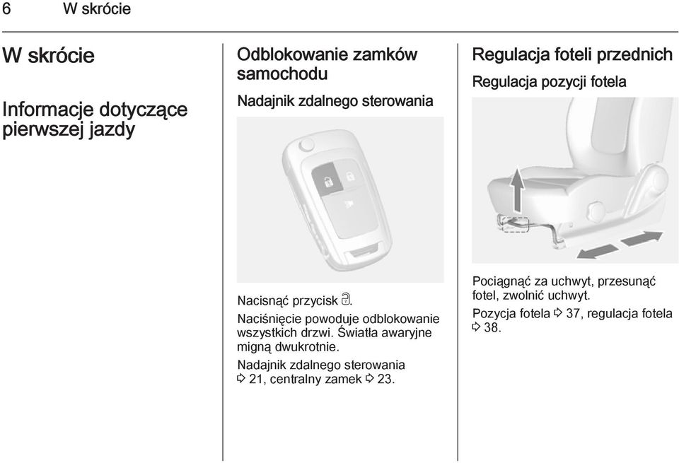 Naciśnięcie powoduje odblokowanie wszystkich drzwi. Światła awaryjne migną dwukrotnie.