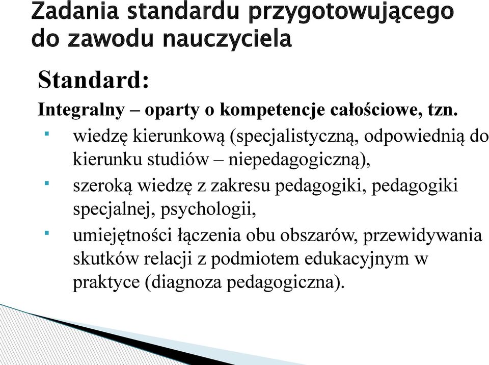 wiedzę kierunkową (specjalistyczną, odpowiednią do kierunku studiów niepedagogiczną), szeroką