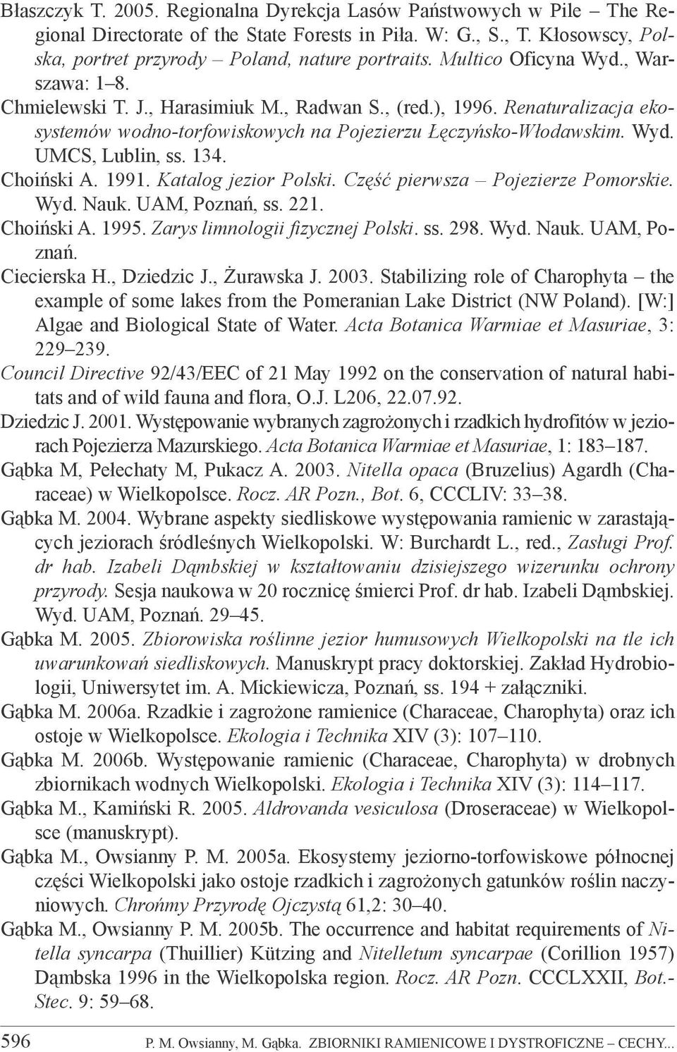 134. Choiński A. 1991. Katalog jezior Polski. Część pierwsza Pojezierze Pomorskie. Wyd. Nauk. UAM, Poznań, ss. 221. Choiński A. 1995. Zarys limnologii fizycznej Polski. ss. 298. Wyd. Nauk. UAM, Poznań. Ciecierska H.