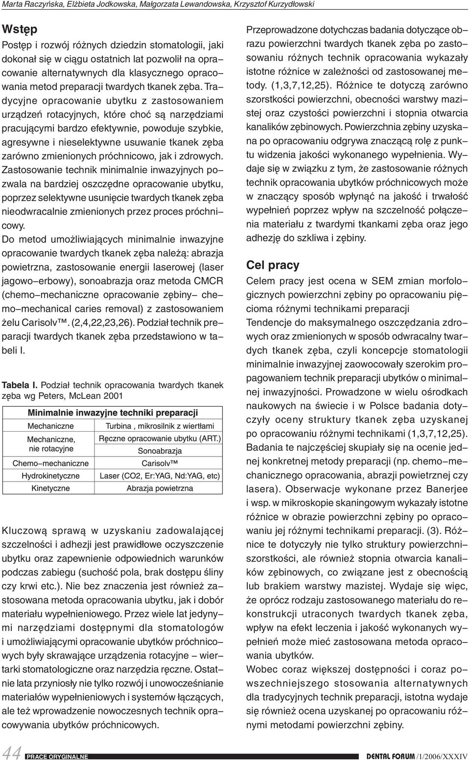 Tra dycyjne opracowanie ubytku z zastosowaniem urządzeń rotacyjnych, które choć są narzędziami pracującymi bardzo efektywnie, powoduje szybkie, agresywne i nieselektywne usuwanie tkanek zęba zarówno
