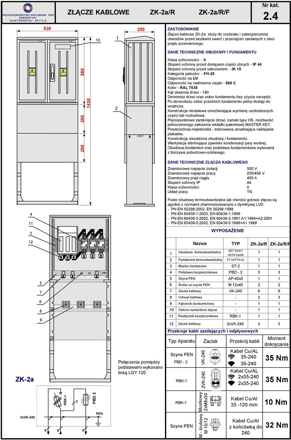 DNE TECHNICZNE OBUDOWY I FUNDMENTU 0 0 0 0 II Stopień ochrony przed dostępem części obcych IP Stopień ochrony przed uderzeniem IK 0 Kategoria palności FH Odporność na nadmierne ciepło 0 C Kolor RL 0