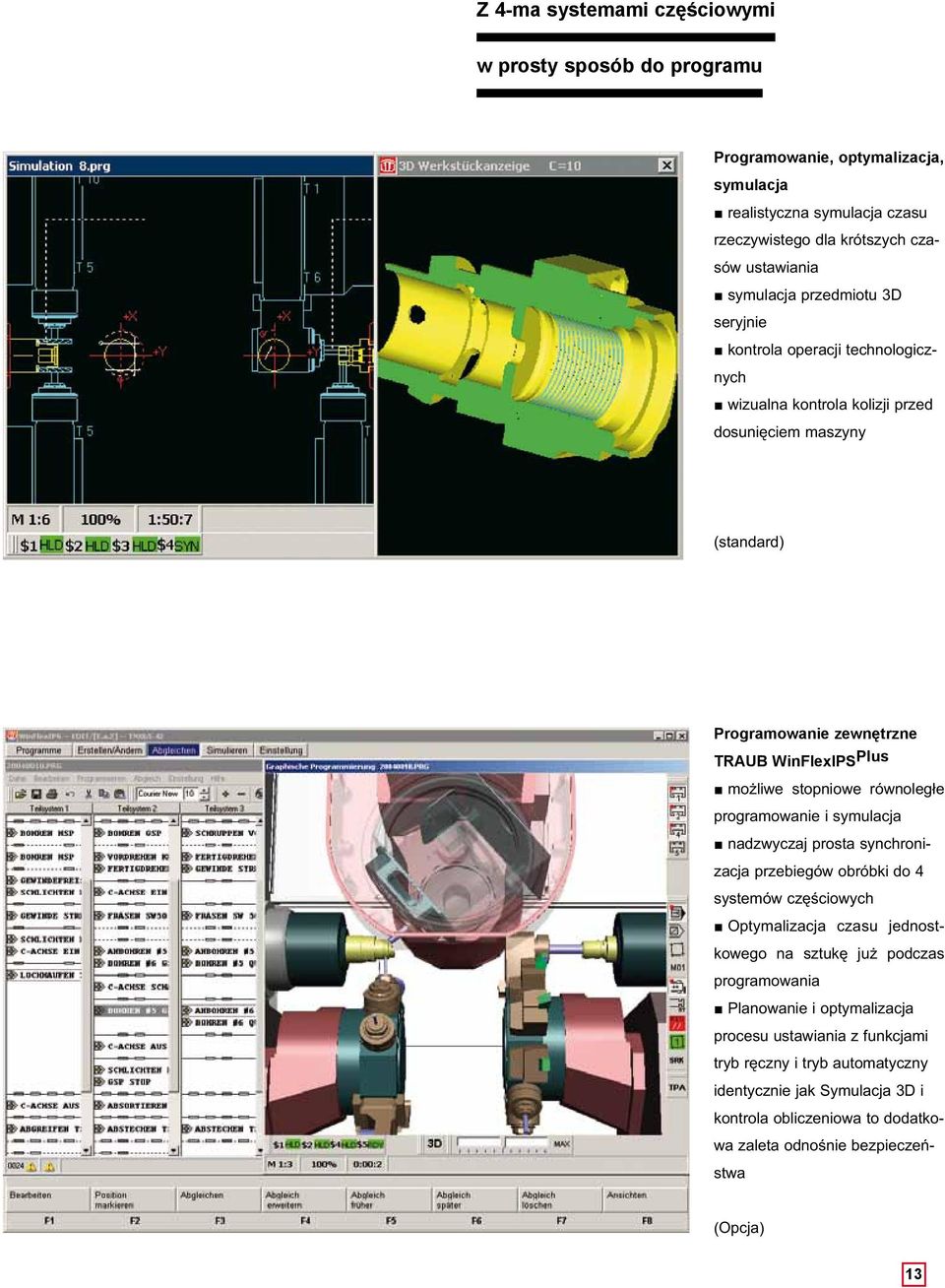 równoległe programowanie i symulacja nadzwyczaj prosta synchronizacja przebiegów obróbki do 4 systemów częściowych Optymalizacja czasu jednostkowego na sztukę już podczas programowania
