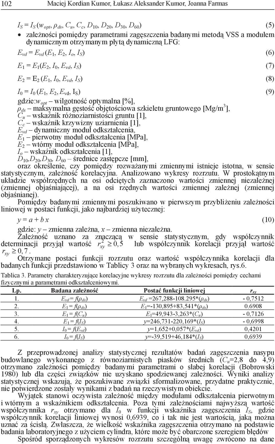 opt wilgotno optymalna [%], ds maksymalna g sto obj to ciowa szkieletu gruntowego [Mg/m 3 ], C u wska nik ró noziarnisto ci gruntu [1], C c wska nik krzywizny uziarnienia [1], E vd dynamiczny moduł