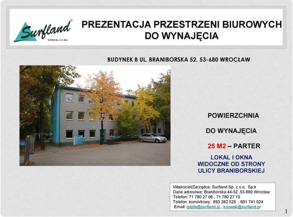 STRONY ULICY BRANIBORSKIEJ Właściciel/Zarządca: Surfland Sp.