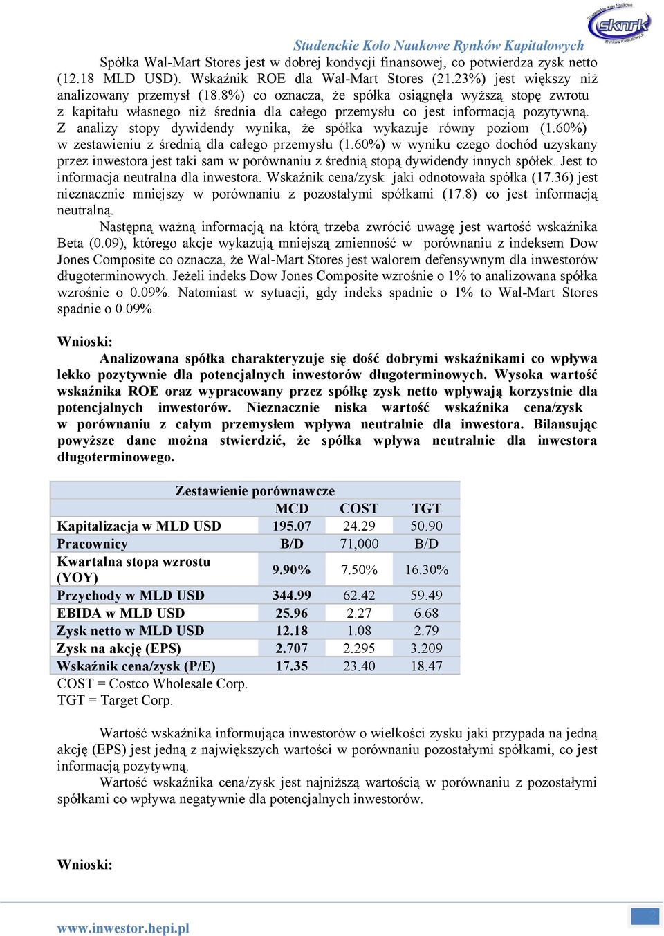 Z analizy stopy dywidendy wynika, że spółka wykazuje równy poziom (1.60%) w zestawieniu z średnią dla całego przemysłu (1.