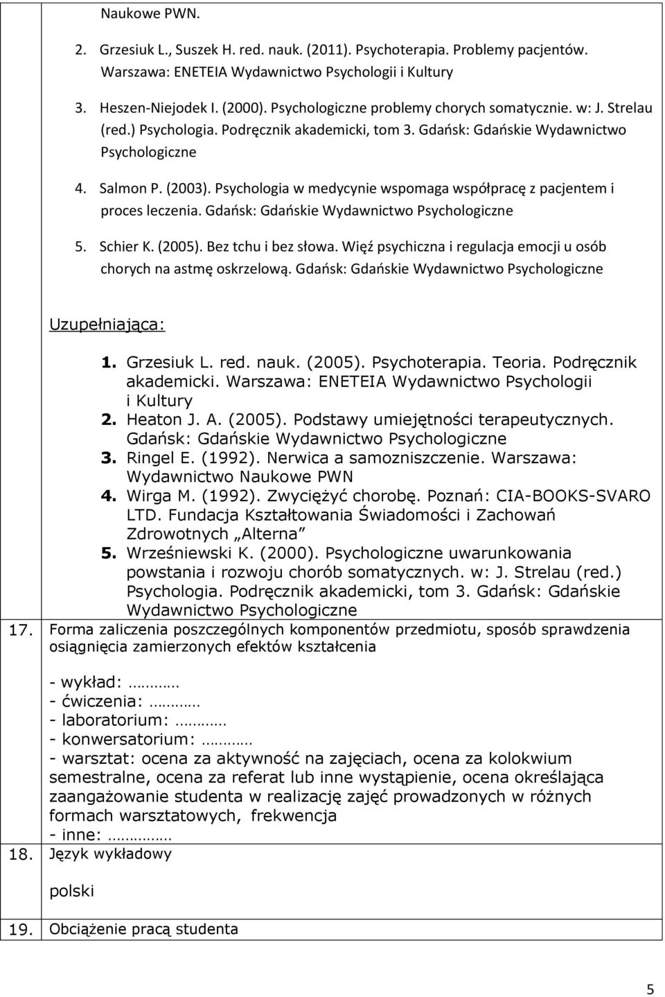 Psychologia w medycynie wspomaga współpracę z pacjentem i proces leczenia. Gdaosk: Gdaoskie Wydawnictwo Psychologiczne 5. Schier K. (2005). Bez tchu i bez słowa.