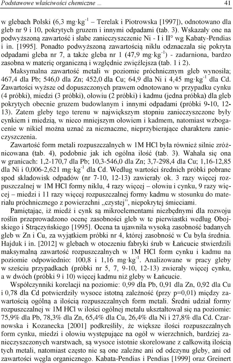 Ponadto podwyższoną zawartością niklu odznaczała się pokryta odpadami gleba nr 7, a także gleba nr 1 (47,9 mg kg -1 ) - zadarniona, bardzo zasobna w materię organiczną i względnie zwięźlejsza (tab.