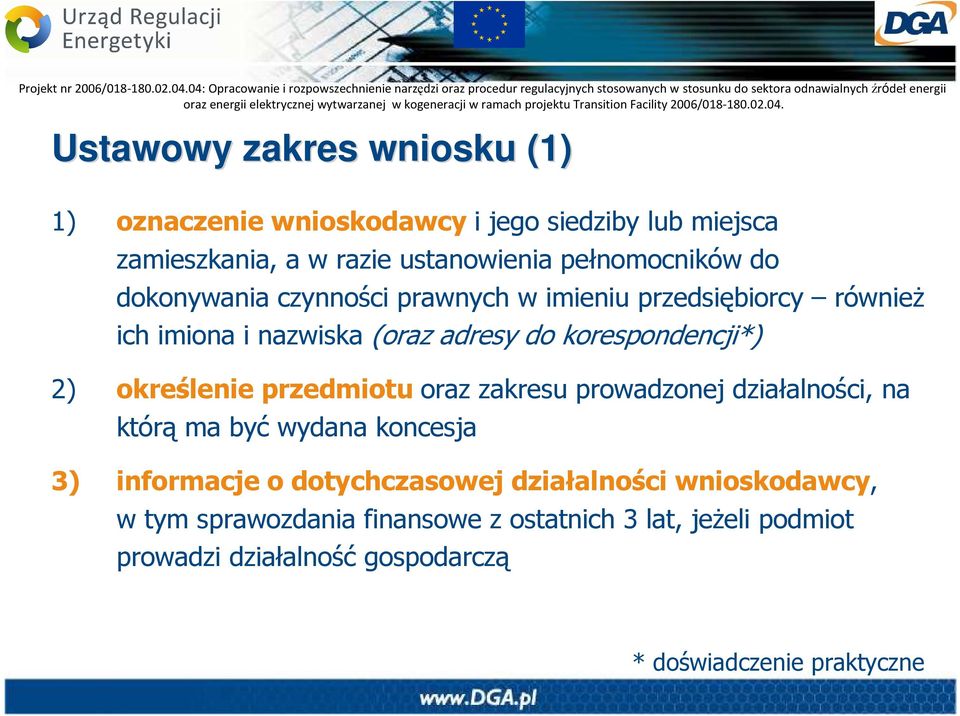 korespondencji*) 2) określenie przedmiotu oraz zakresu prowadzonej działalności, na którą ma być wydana koncesja 3) informacje o