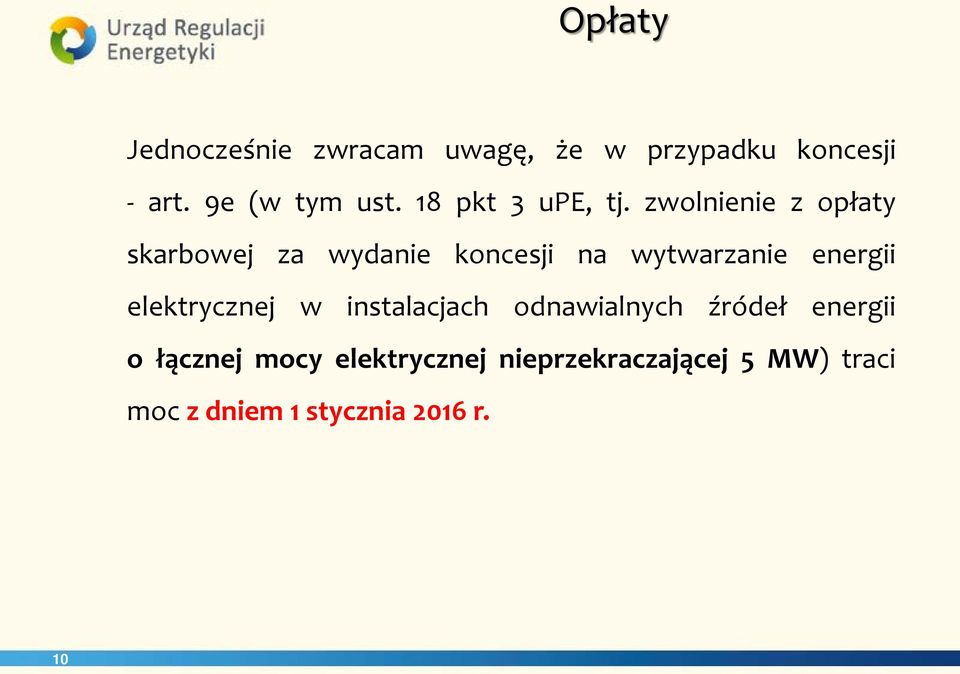 zwolnienie z opłaty skarbowej za wydanie koncesji na wytwarzanie energii