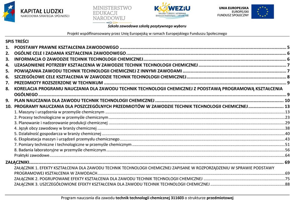 SZZEGÓŁOWE ELE KSZTAŁENIA W ZAWODZIE TEHNIK TEHNOLOGII HEMIZNEJ... 8 7. RZEDMIOTY ROZSZERZONE W TEHNIKUM... 9 8.