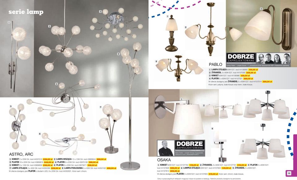 kod 00 9,00 zł LAMPA WISZĄCA x 0W G. kod 89 99,00 zł PLAFON x 0W G. kod 89 9,00 zł PLAFON 9 x 0W G. kod 90 99,00 zł KINKIET x 0W G. kod 890 99,00 zł PLAFON x 0W G.