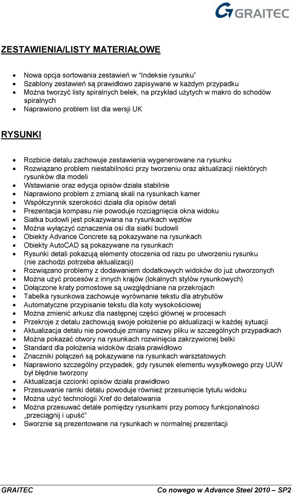 aktualizacji niektórych rysunków dla modeli Wstawianie oraz edycja opisów działa stabilnie Naprawiono problem z zmianą skali na rysunkach kamer Współczynnik szerokości działa dla opisów detali