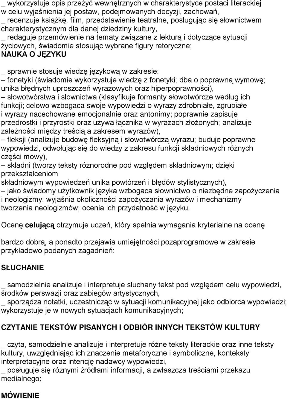 retoryczne; NAUKA O JĘZYKU _ sprawnie stosuje wiedzę językową w zakresie: fonetyki (świadomie wykorzystuje wiedzę z fonetyki; dba o poprawną wymowę; unika błędnych uproszczeń wyrazowych oraz