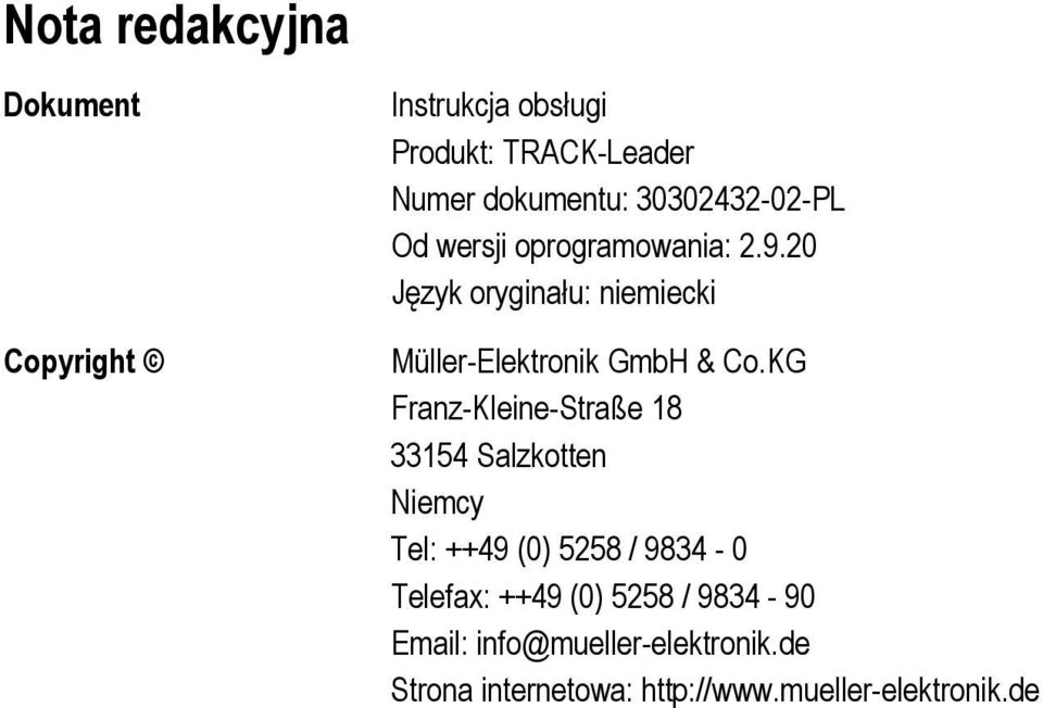 20 Język oryginału: niemiecki Müller-Elektronik GmbH & Co.