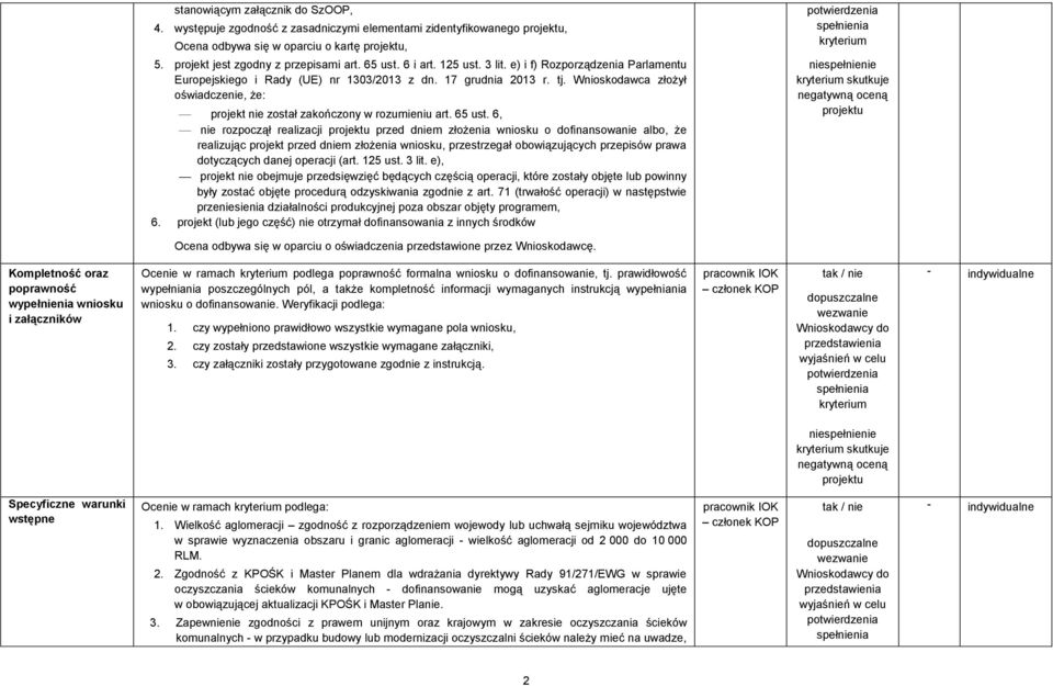 Wnioskodawca złożył oświadczenie, że: projekt nie został zakończony w rozumieniu art. 65 ust.